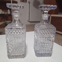 Coppia bottiglie vetro cristallo Cognac/Whisky