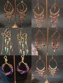 6 paia orecchini,agata,vetro, acciaio,ematite