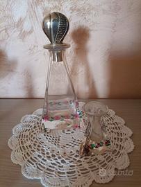 Coppia di vecchie ampolle in vetro e argento 800