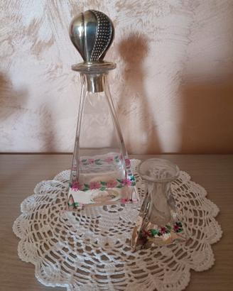 Coppia di vecchie ampolle in vetro e argento 800