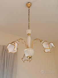 Lampadario Classico 3 Luci Bianco e Oro