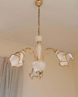 Lampadario Classico 3 Luci Bianco e Oro