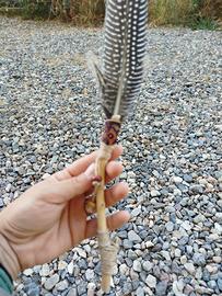 ventaglio smudge vere piume e legno