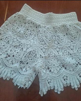 Shorts Bianco Coquette Copricostume Uncinetto S/M