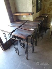 6 Sgabelli alti artigianali legno e ferro