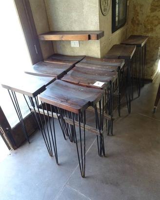 6 Sgabelli alti artigianali legno e ferro