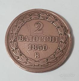 Moneta 1850 2 Baiocchi Stato Pontificio Pio IX