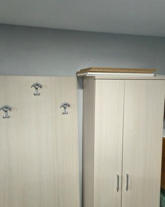 scarpiera + pannello appendi giacche effetto legno
