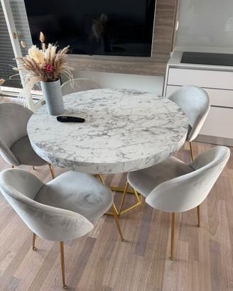 tavolo rotondo effetto marmo  oro 10 coperti 110cm