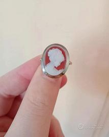 Anello regolabile argento 925 cammeo agata rossa