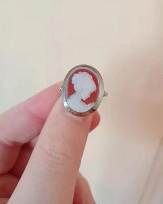 Anello regolabile argento 925 cammeo agata rossa