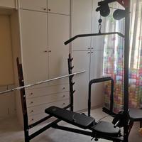 Panca multifunzione + pesi + poggiapesi