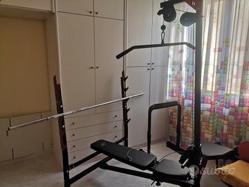 Panca multifunzione + pesi + poggiapesi