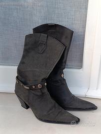 STIVALI TEXANI NERI A PUNTA IN VERA PELLE