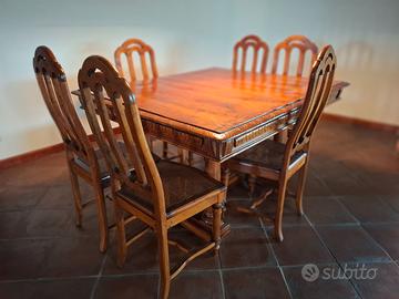 Tavolo in Legno Massello+6 Sedie Paglia di Vienna