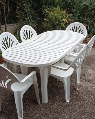 tavolo in resina bianco con sedie da giardino