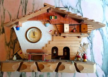 Chalet alpino in legno Orologio Barometro Anni '70