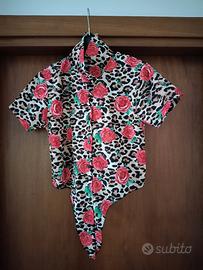 Camicia fantasia leopardato e rose rosse