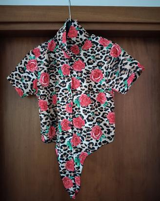 Camicia fantasia leopardato e rose rosse