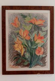 Quadro di ENZO VESCOVI (1929) tema fiori, anni"80