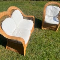 Divanetto e Poltrona in vimini intrecciato a mano