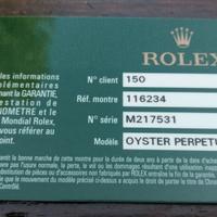 Rolex 116234 garanzia card