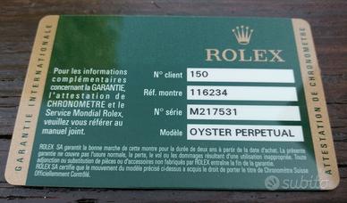 Rolex 116234 garanzia card