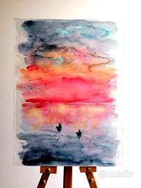 quadro astratto moderno mare al tramonto 40x30cm 