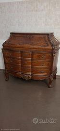 Comò con ribalta in radica di noce primi novecento