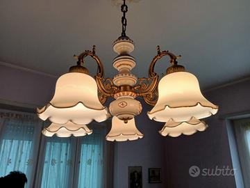 lampadario metallo e ceramica