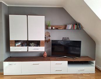Parete attrezzata moderna bianco e rovere con cass