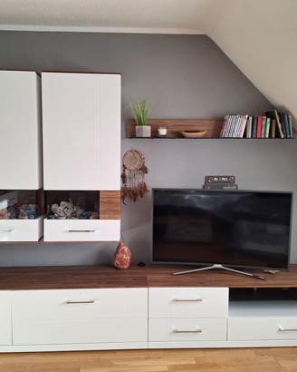 Parete attrezzata moderna bianco e rovere con cass