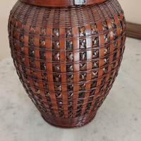 Vaso contenitore con coperchio intreccio in vimini