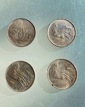 Lotto 4 Monete 500 Lire Argento Dante 65 Unita 61