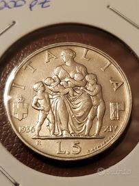  5 LIRE ARGENTO 1936 (XIV) Vitt Em III RE E IMP 