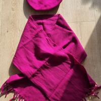 Set lana cotta sciarpa berretto basco fucsia