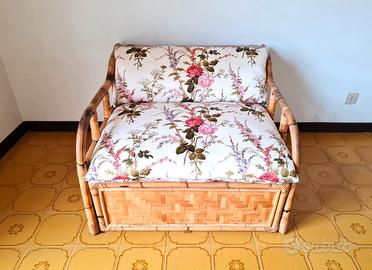 Poltrona letto, vimini, bambù, vintage, BOHO