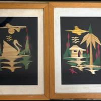 Coppia Quadri Vintage in Paglia Intrecciata