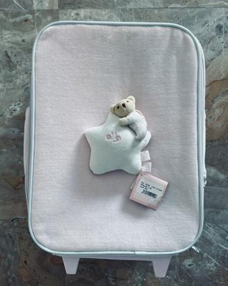 Trolley bimba rosa pastello con orsetto valigia