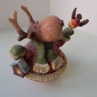 Statuetta Renna NATALE Decorazione Ceramica Legno