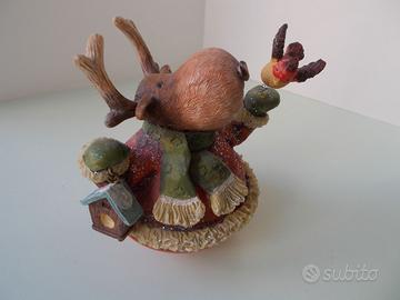 Statuetta Renna NATALE Decorazione Ceramica Legno