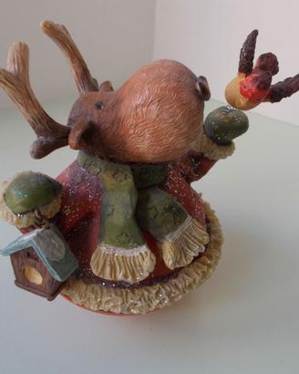 Statuetta Renna NATALE Decorazione Ceramica Legno