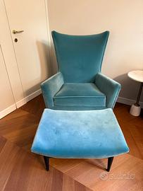 De Padova Wingback  + Ottoman | Velluto petrolio