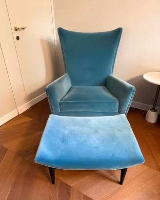 De Padova Wingback  + Ottoman | Velluto petrolio