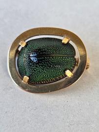 Spilla d'oro 18 carati con scarabeo vero anni '80.