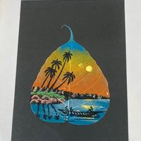 Quadro dipinto a mano su una foglia di pipal
