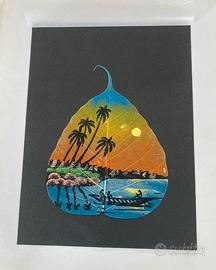 Quadro dipinto a mano su una foglia di pipal