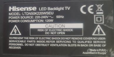 Ricambi smart tv hisense 55 pollici LTDN50K220WSEU