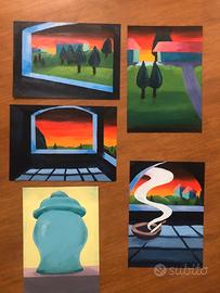 Dipinti firmati olio su carta A4