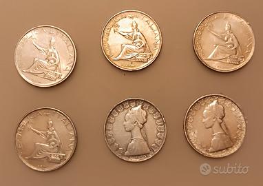 lotto 6 monete 500 lire argento 
